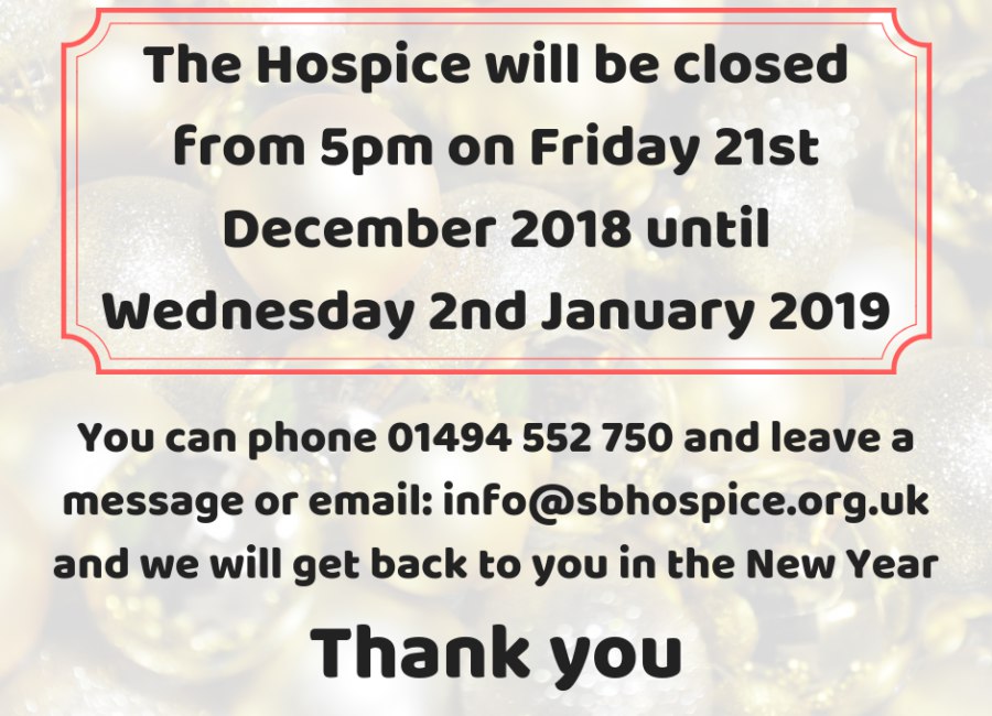 Christmas Opening Hours At The Hospice To Be Pinned